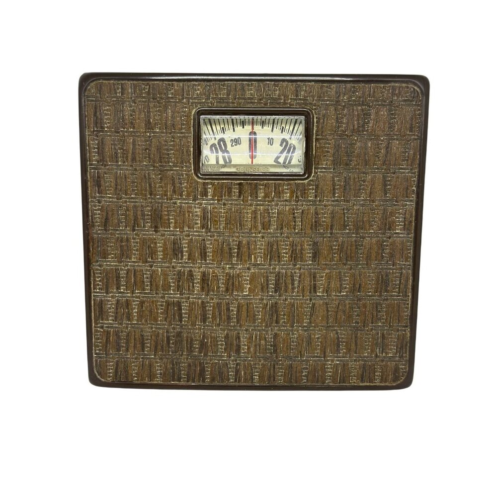 VTG Counselor Bathroom Scale 1960s Wicker Basket Weave Design MCM Retro 10"x9.5"